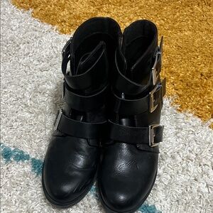 Black Buckle Strap Ankle Boots